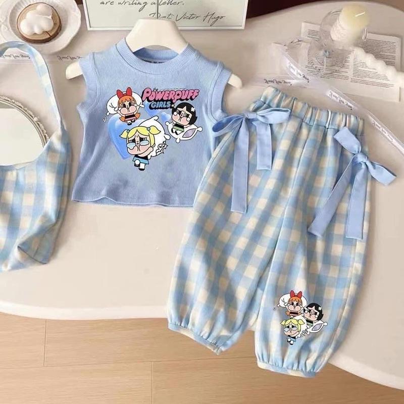 Southeast Asia Girls' Cartoon Two-piece: Short Sleeve & Long Pants Set