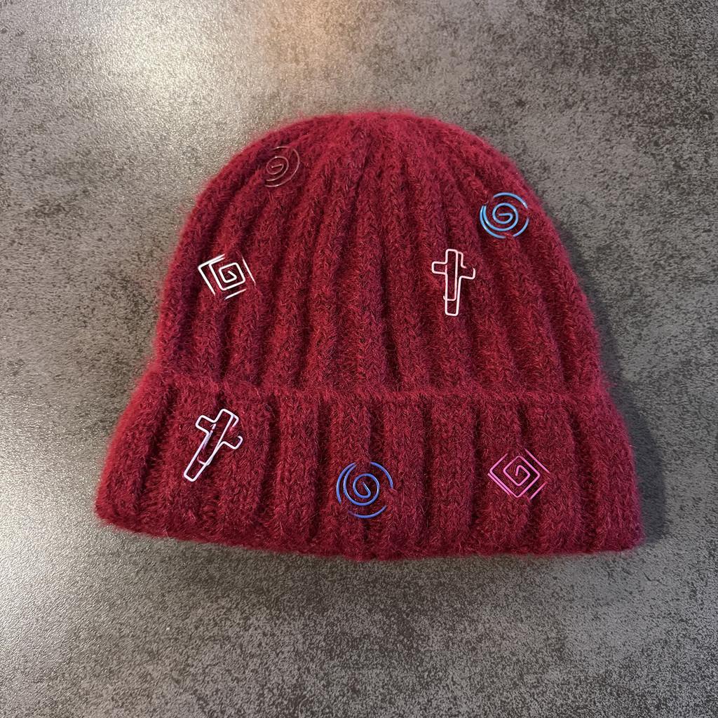 Knitted Color Solid Hat With Geometric Decoration For Cold Weather Activities