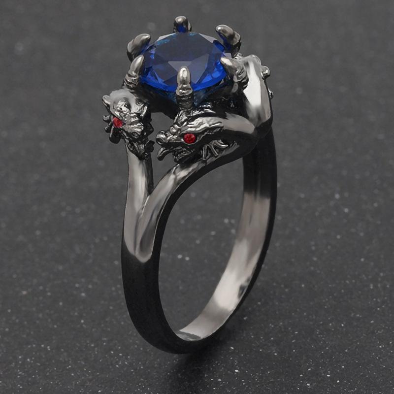 

1pc Dragon Head Grand and Luxurious Ring, Retro Personalized Dark Ring 5 синій