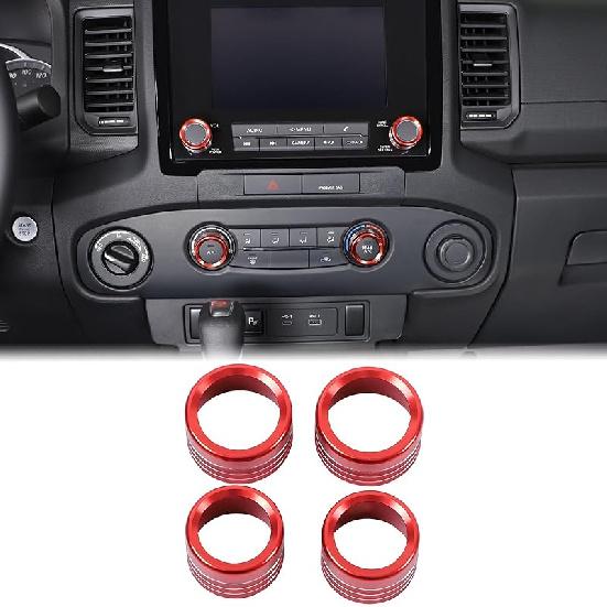 Aunginsy Center Console Air Conditioner Volume Knob Button Circle Cover Compatible with Nissan Frontier 2022-2025 Car 4Pcs A/C Switch Button Knob