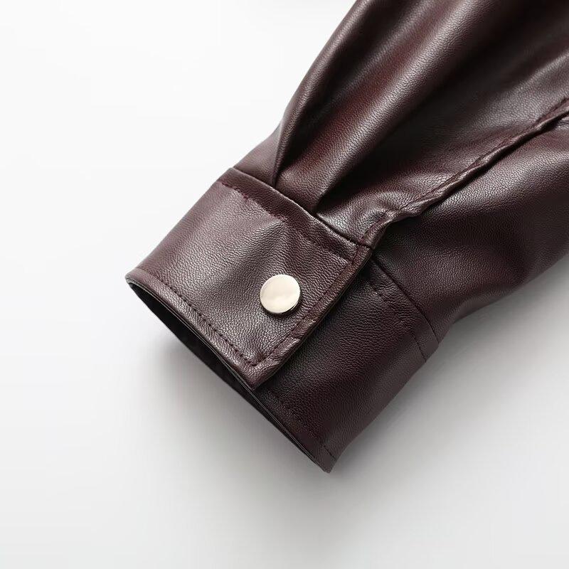 2024 Autumn/Winter Women's Street Fashion Faux Leather Lapel Jacket