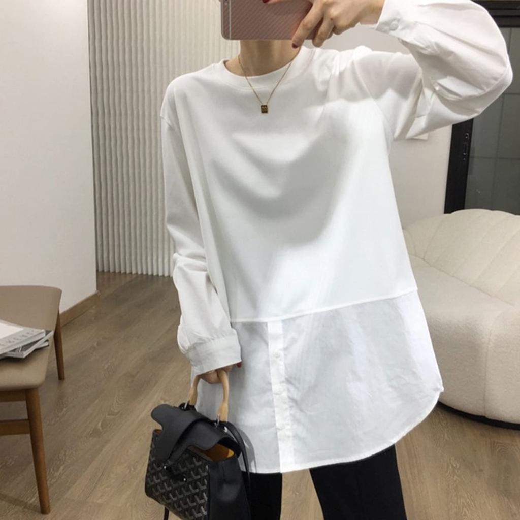 YOMORIO Layered Loose Layered Long Big White T-Shirt, Women's, Fit, Top, Sleeve, Oversized, Silhouette, Cotton,
