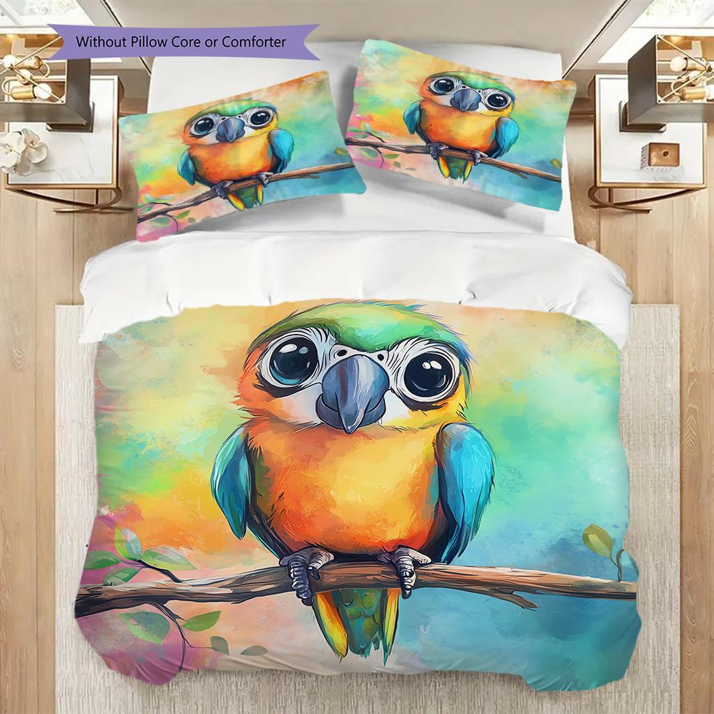 Parrot Pattern Bedding Quilt Set Quilt Cover Pillowcase Home Decoration Birthday Gift (1 * duvet cover + 2 * pillowcase, without core)