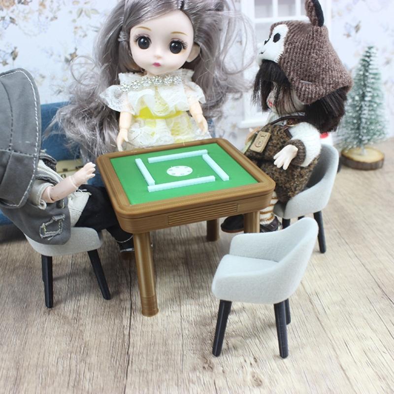 1/12 Scale Miniature Mahjong Table and Chair Model Figurine For Doll House With Realistic And Fine Detail Scene Setting