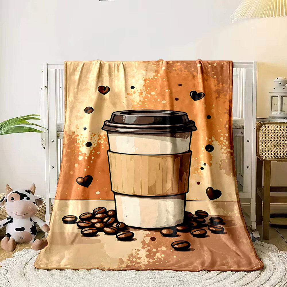 Coffee Cup with Beans and Heart Accents print blanket soft and cozy perfect for the living room bed sofa or a nap,gift