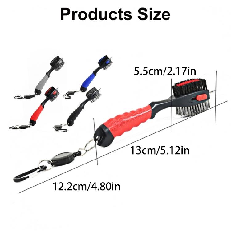 Double Sided Golfs Head Brush with Spikes for Cleaning Grooves Shoes Golfs Club Cleaner Brush with Retractable Carabiner