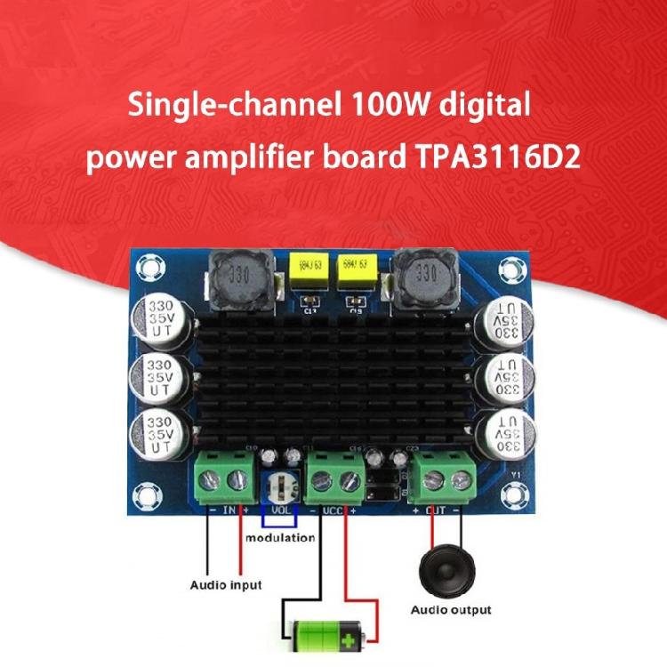 12-26V 100W TPA3116D2 Mono Digital Sound Amplifier Household Car Speaker Subwoofer Power Amplifier Board Replacement