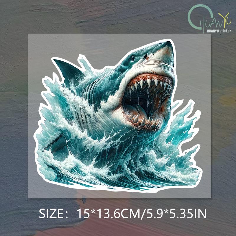 

Свирепые акулы Искусство Персонализированные наклейки на стену для украшения дома Наклейки для туалета Наклейки на автомобиль 15x13.6cm