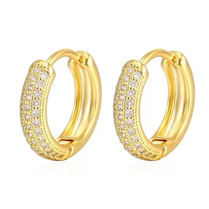 Gold Plated Full Paved Cubic Zirconia Huggie Hoop Earrings for Women Classic Small Round CZ Crystal Huggies Earrings Luxury Fash