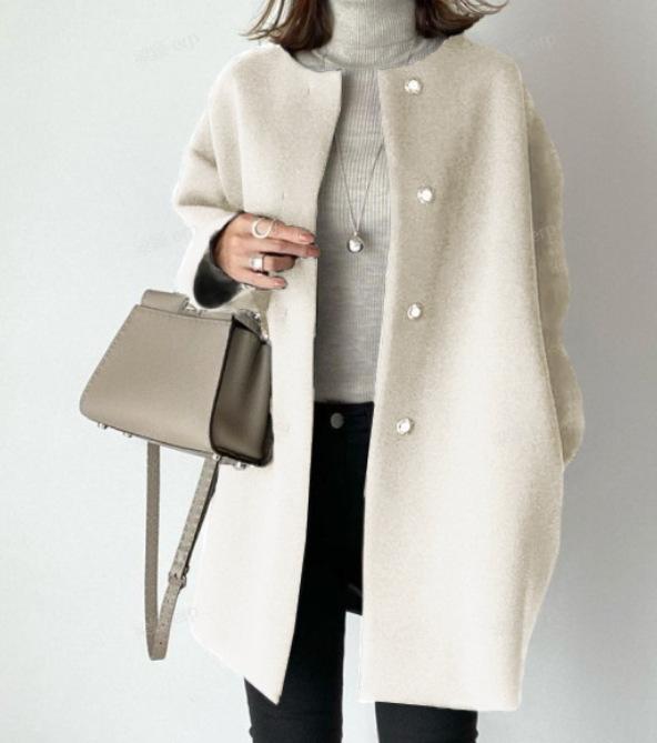Women's Japanese Style Loose Straight Wool Coat Solid Color Minimalist Single Breasted Mid-Length Warm Woolen Outerwear Jacket