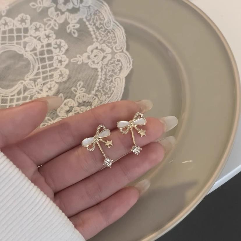 Elegant Floral Bow Earrings - High-End French Design for Women