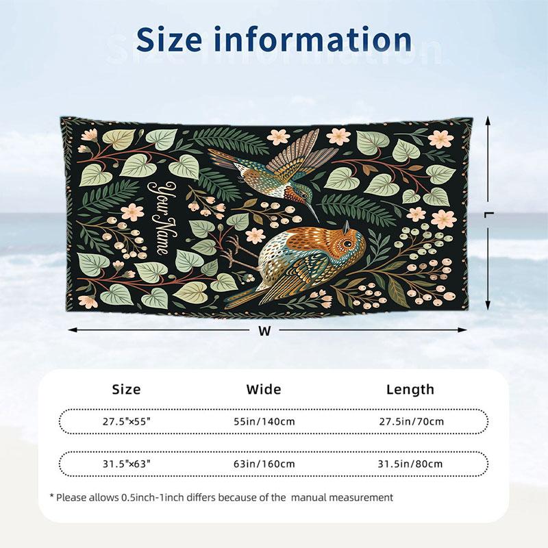 Natures Serenity Garden Theme Quick Dry Beach Towel Custom Name Text Print Large Sand Resistant Towel Beach Vacation