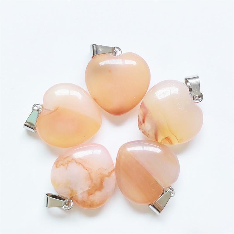 Heart-Shaped Natural Agate Pendant Necklace - 20mm Crystal Stone