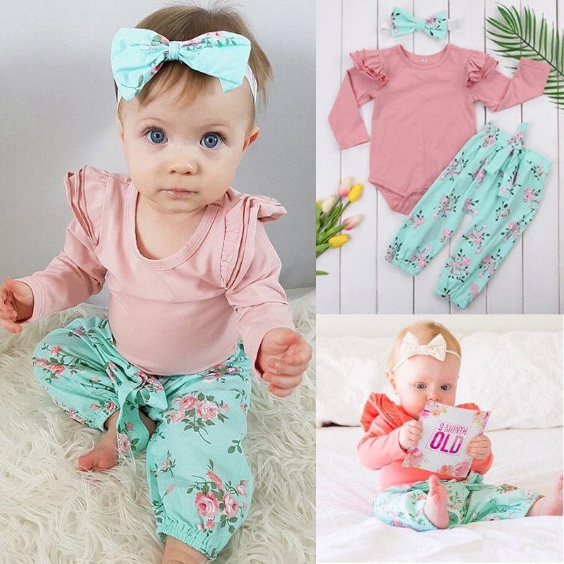 Buy UK Stock Newborn Baby Girls Floral Outfits Clothes Tops Leggings