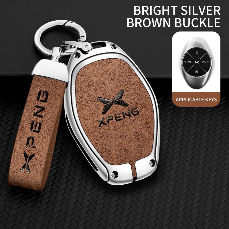 Zinc Alloy Leather Car Remote Key Cover Xpeng P7 P7I P5 G3 G3I G9 G6 Key Fob Car Key Case Protective Cover Auto Accessories