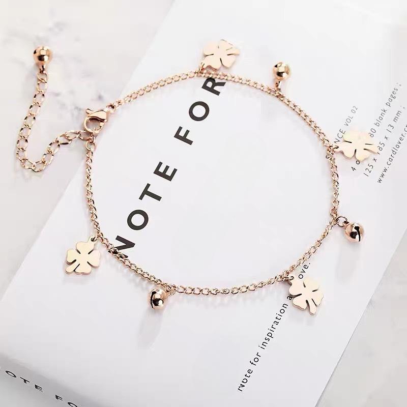 Four-Leaf Clover Bell Anklet Female Sense Of Senior Sense Of New Tide Titanium Steel Foot Chain