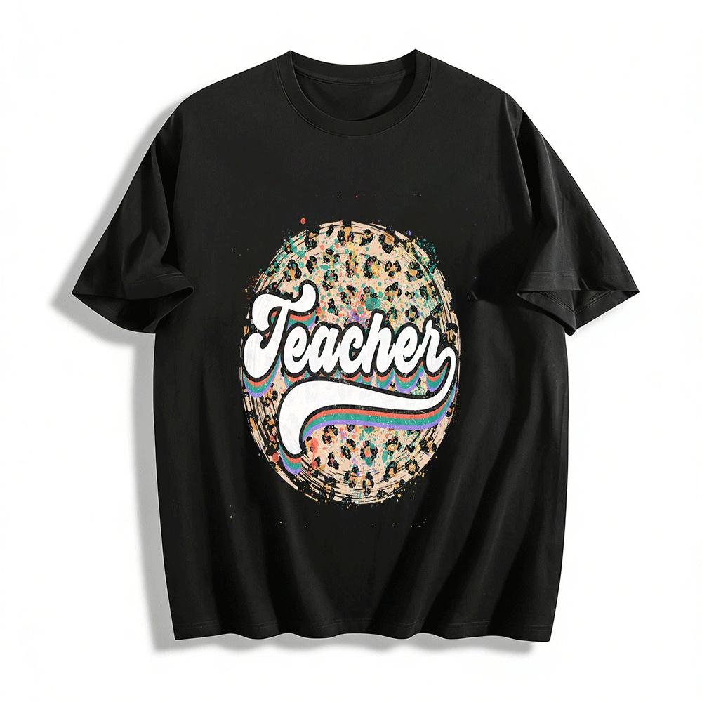 Vintage Leopard Print Teacher Graphic Casual T-Shirt Pure cotton T-shirt XXS