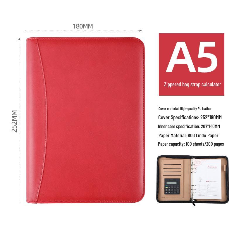 B5 Loose-Leaf Business Notebook with Calculator – Thick Cowhide Multifunctional Stationery