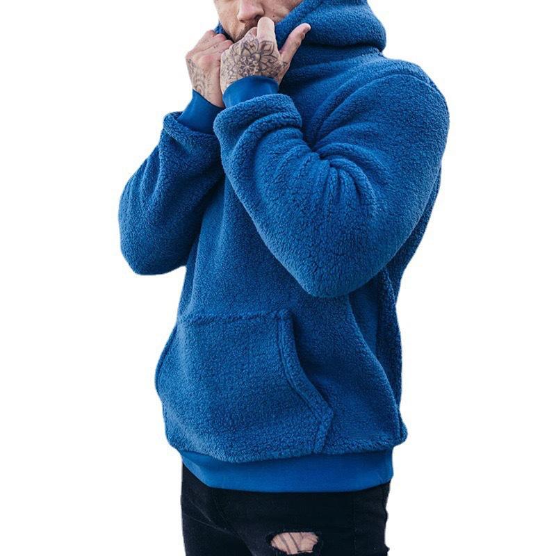 Men Autumn Winter Solid Color Fleece Hoodie, Soft Plush Zip Up Hooded Sweatshirt Casual Warm Outer Top