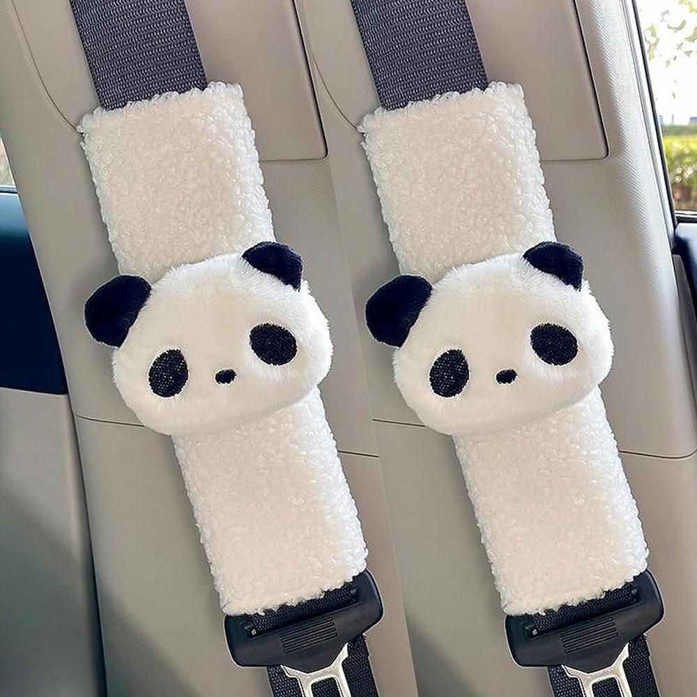2pcs Seat Belt Cover Pad Winter Plush Fluffy Soft Seat Belt Cover, Panda