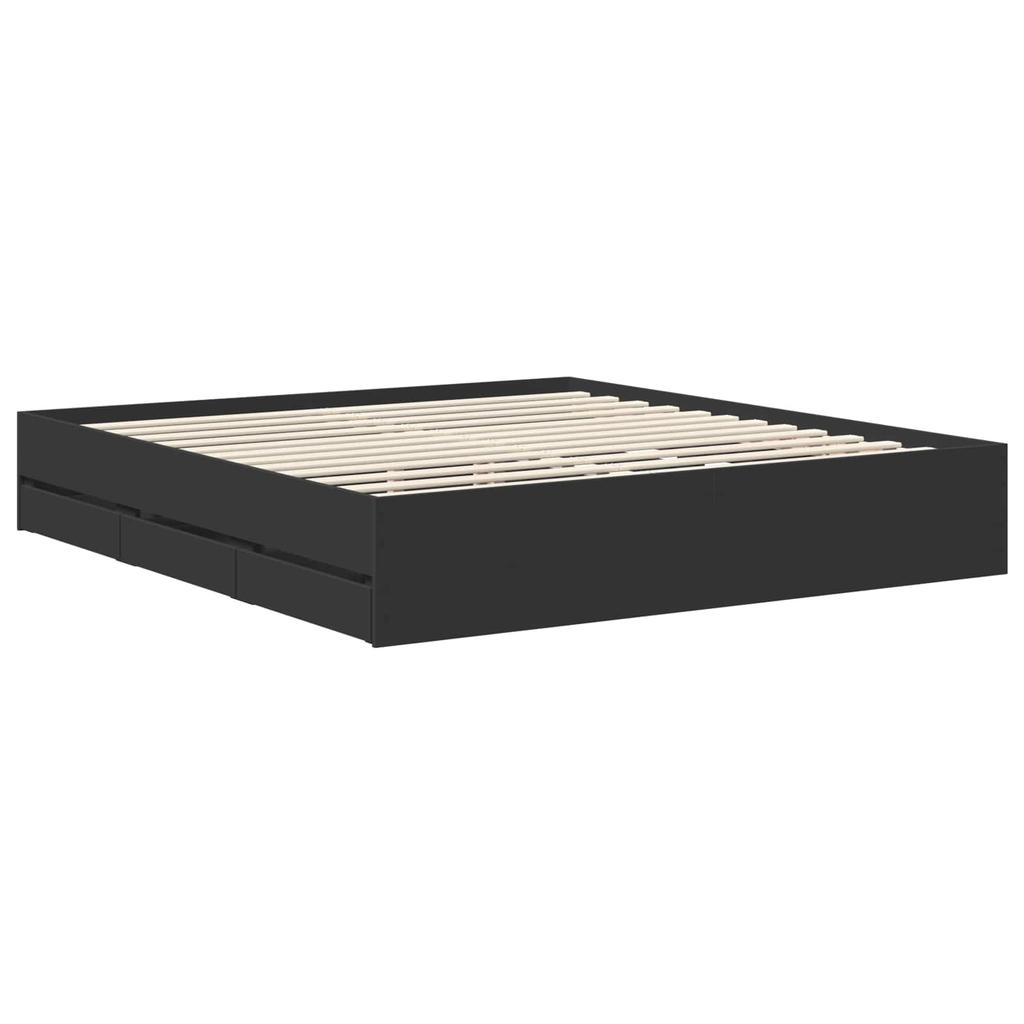 Bed Frame with Drawers Black 180 x 200 cm Particleboard