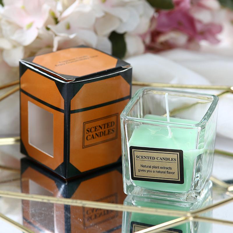 Aromatherapy Candle Glass Square Cup Romantic Aromatherapy Candle Creative Souvenir Aromatherapy Candle Glass Cup Gift