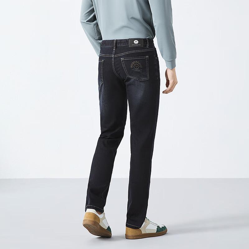 

Qipai Мужские джинсы из выстиранного денима с эффектом вязаного полотна, средней посадки, прямого кроя 35