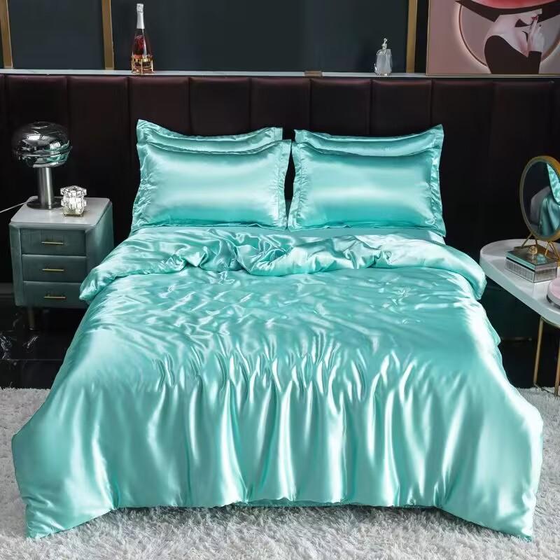 

100% Silk Bedding Sets 4pcs Beauty Summer Cool King Queen Size Duvet Cover Sets Bed Sheet Pillowcase Home Textile Decro Flat Bed Sheet&150 X200cm-3pc set