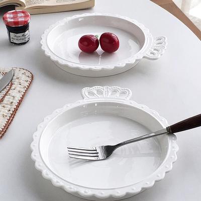 Relief Crown Ceramic Dish Household 6.5 Inch Nordic Style Underglazed Colour Creative Dinner Plates New Aesthetic Dessert Dish