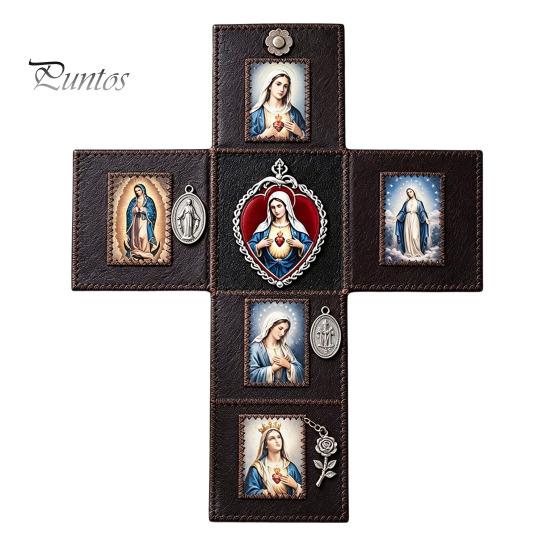 Altare Tascabile per la Preghiera Altare Cattolico Portatile, Santuario Fatto a Mano, Santuario Spirituale in Finta Pelle Pieghevole Dono Religioso Devozionale Cristiano