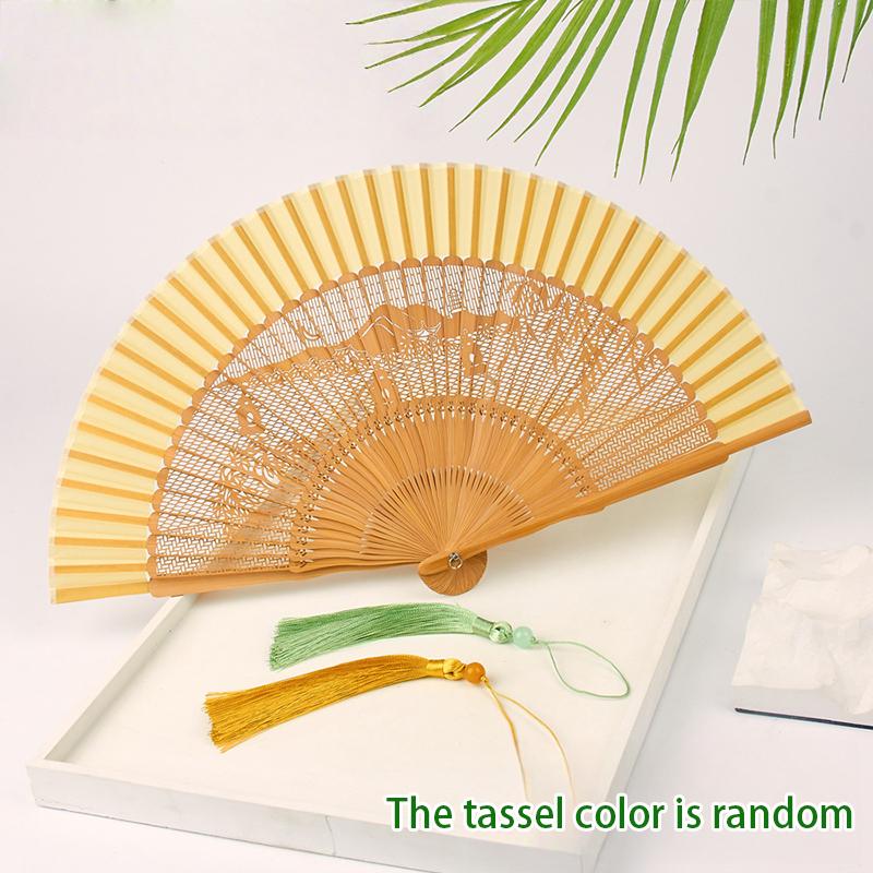 Bamboo Folding Fan Vintage Chinese Style Hollow Carved Fan Wedding Hand Fan Antique Hanfu Fan Fragrant Party Prop Decor Crafts