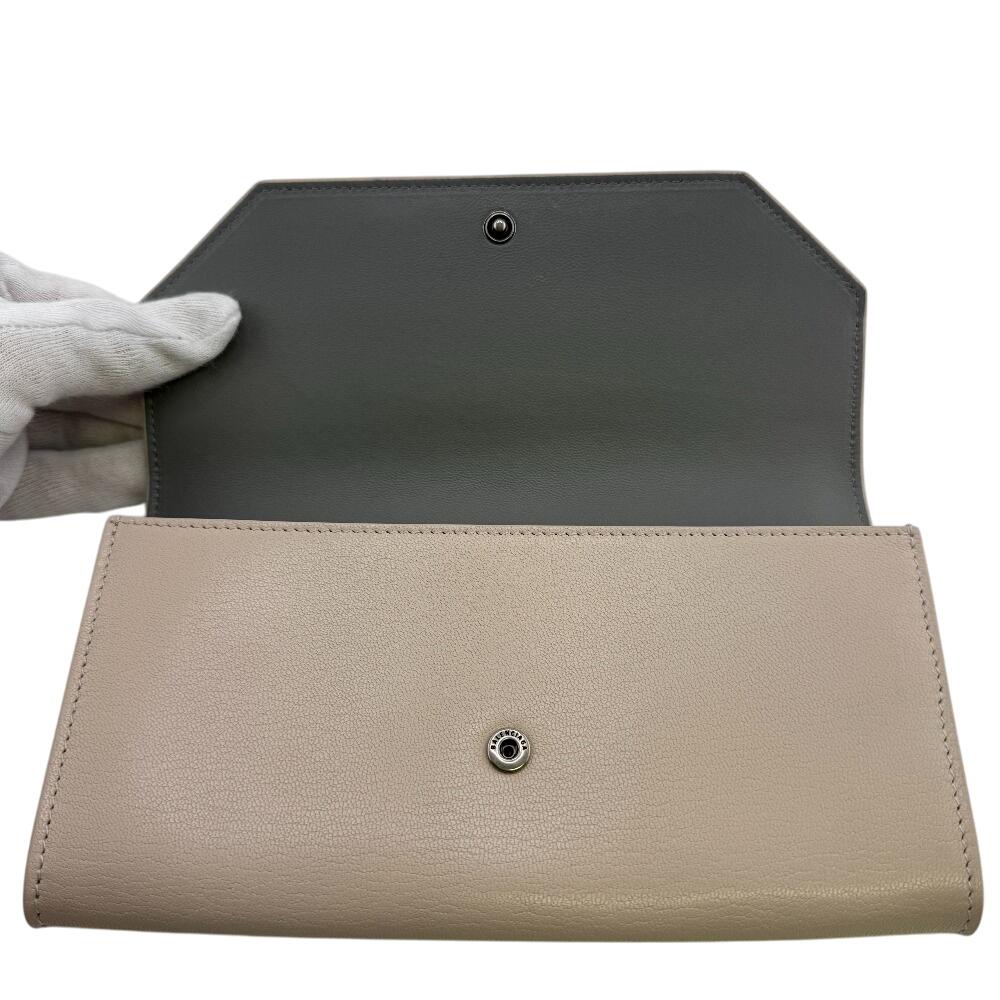 Balenciaga 736732 Continental Wallet Leather Envelope Purse Beige Leather Women Used
