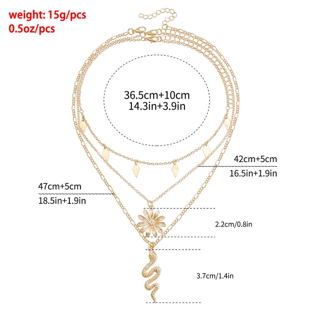 Accessoires Bohème Tournesol Losange Pendentif Serpent Chaîne Clavicule Collier Multicouche Luxe Léger