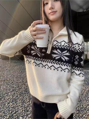 Women's Retro Fair Isle Wool Turtleneck Pullover Sweater