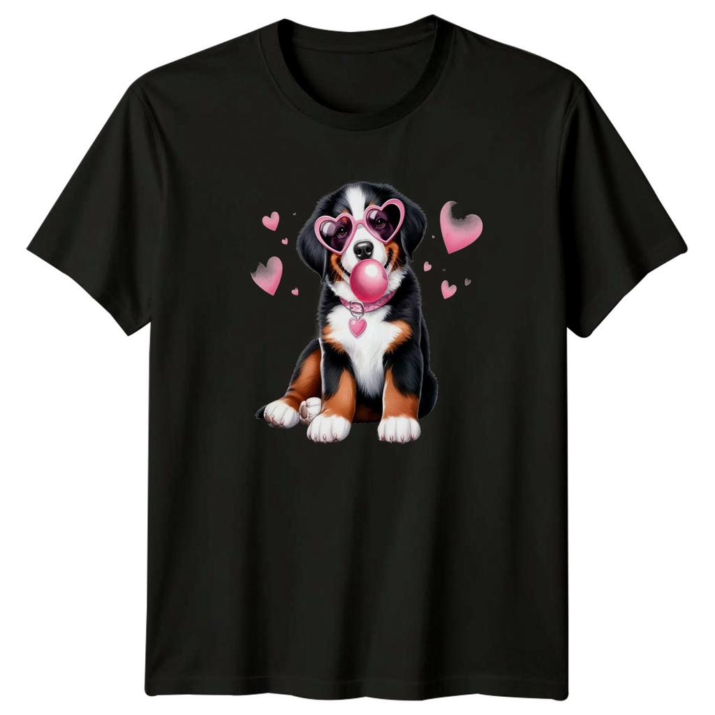 Bernese Mountain Dog Puppy Heart Glasses Bubblegum Dogs Unisexs TShirt Unisexs
