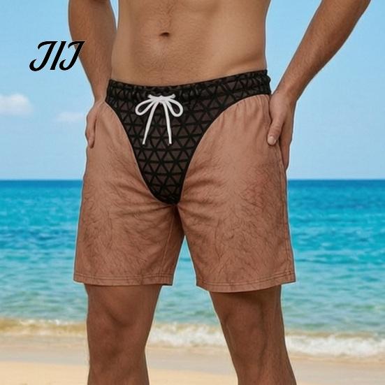 Lightweight Beachwear for Men Hairy Booty Shorts, Funny Leg Swim Trunks, 3D Pattern Beach Shorts Realistic Briefs Print Summer Pool Party Practical