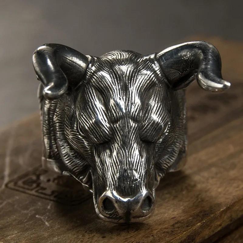 Adjustable Ox Head Ring In Antique Finish Retro Style Unisex Statement Jewelry Men Women
