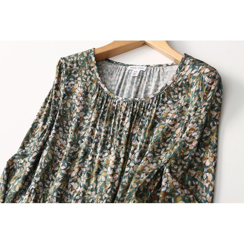 Foreign Trade Original Order Loose Print Long Sleeves Cotton Silk Shirt Artificial Cotton Tops Doll Shirt Summer Plus Size Women's Clothing