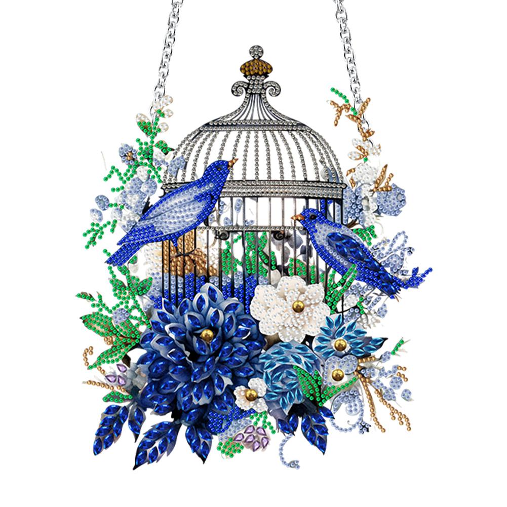 Acrylic Diamond Art Hanging Pendant Flower Birdcage Diamond Painting Home Decor Crystal Painting Ornament for Home Wall Decor