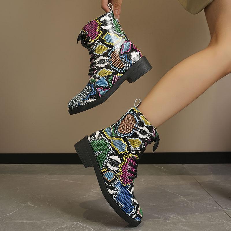 Große, lässige Schneestiefel mit dicker Sohle, Herbst-Winter-Schnürstiefel aus PU mit Mittelrohr, bedruckt, mehrere Farben, Schuhe 35-43
