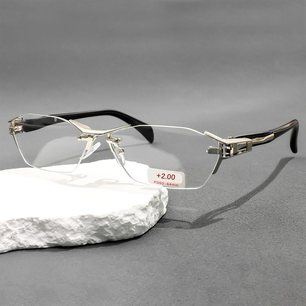For Male Stylish Male's Reading Eyewear Rimless Design Presbyopic Eyewear Blue Light Blocking Alloy Metal Frame