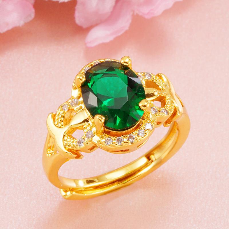 18K Gold Plated Imitation Tourmaline Zircon Open Ladies Ring