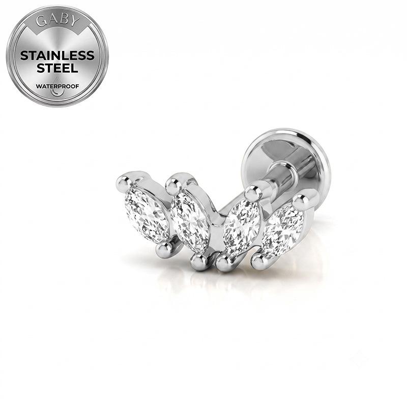 Euro Cross 316L Medical Grade Stainless Steel Leaf-Shaped Internal Thread Ear and Lip Stud