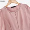 ZANZEA Women Casual Round Neck Short Sleeve Beading Peplum Blouse