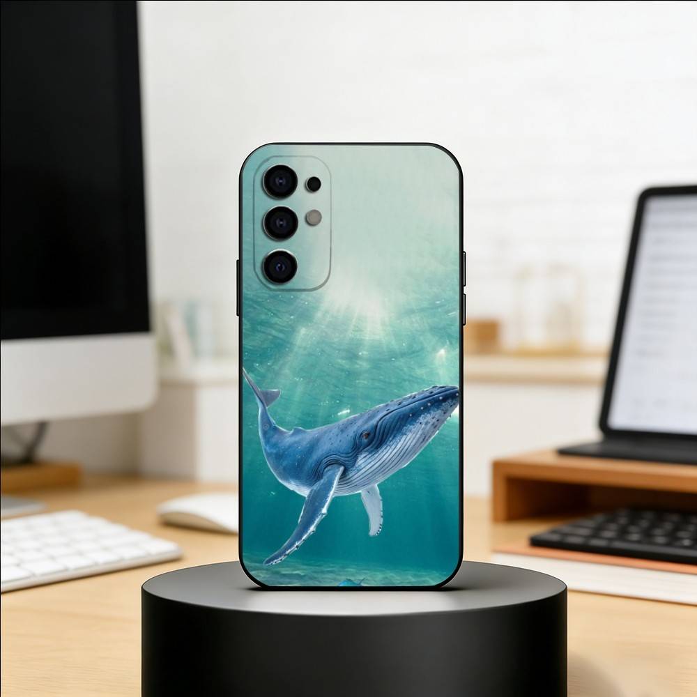 Ocean Blue Whale Phone Case For Samsung S25,S24,S21,S22,S23,S30,Ultra,S20,Plus,Fe,Lite,Note,10,Black Cover