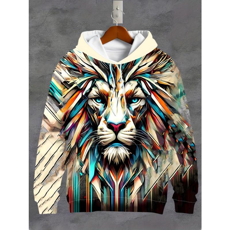 Vintage Men's Hooded Hoodies 3D Printed Battle Animal Pattern Sweatshirt Drawstring Sport Long Sleeve Tops Casual Men's Clothing