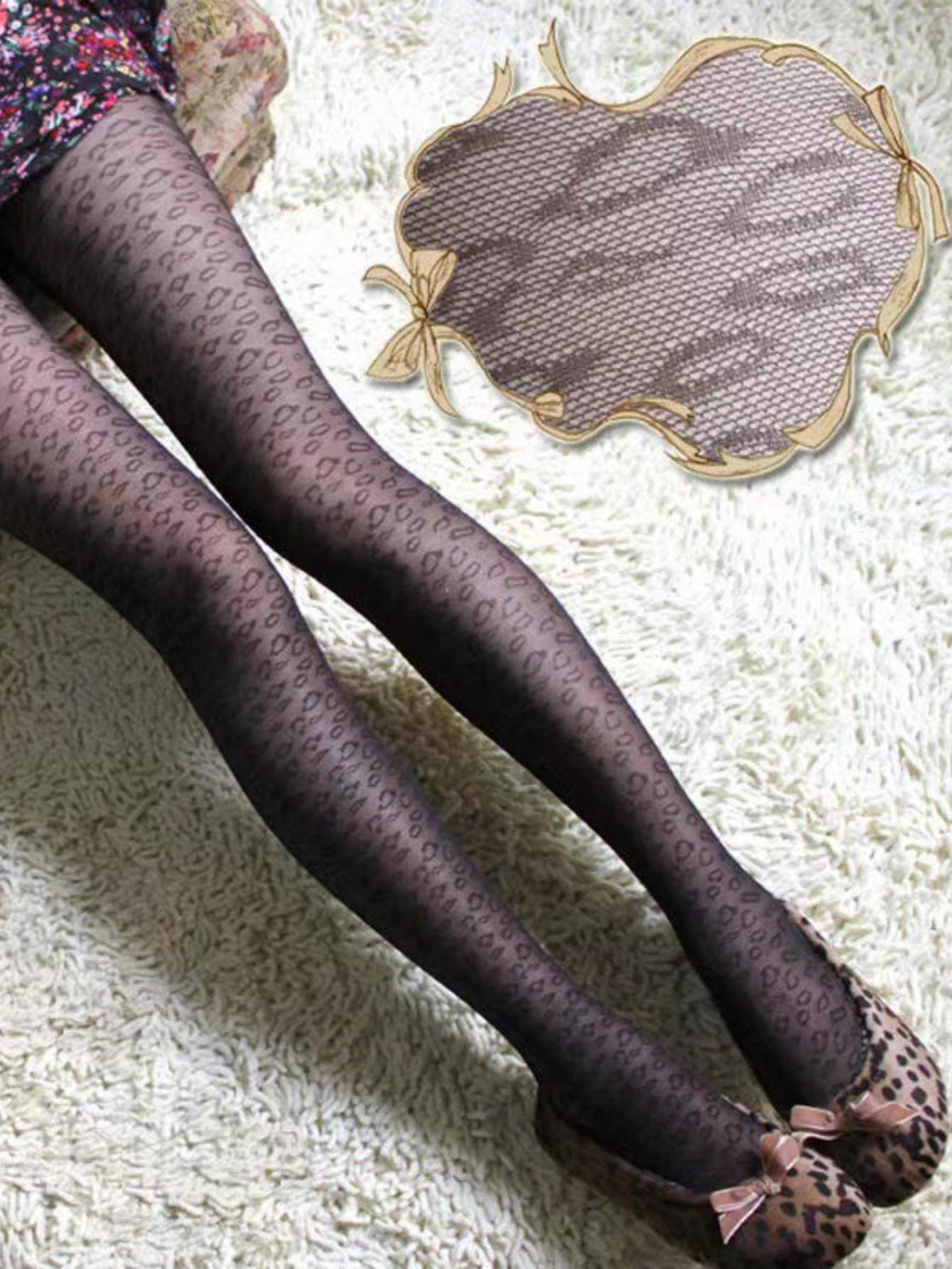 

1 pair of women s black tights, leopard print sheer sexy tights, fashion stockings One Size
