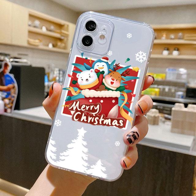 Christmas Cartoon Snowman Case For iPhone 14 11 12 Pro 13 Pro Max XR XS X 6s 7 8 Plus SE 2020 13 Luxury Shockproof Clear Cover