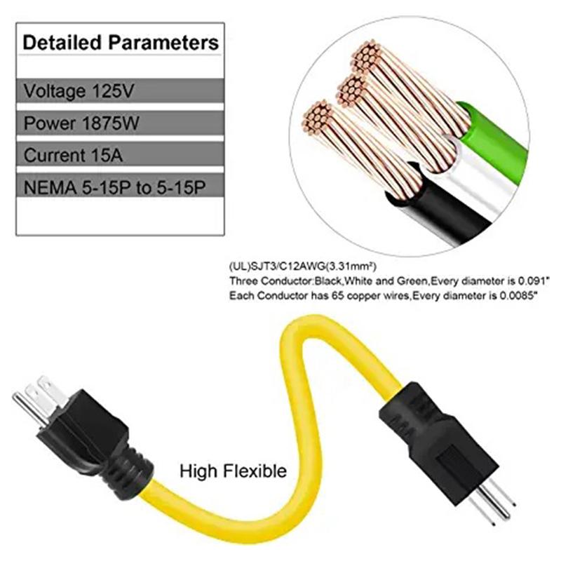 

Подовжувач 3-контактний штекер-штекер для перемикача передачі подвійний штекер 5-15P 12AWG 125V вилка США шнур-адаптер для генератора one size