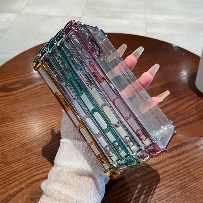Luxury Plating Shockproof Silicone Phone Case For iPhone 16 15 14 Plus 13 12 11 Pro Max Lens Protect Case Transparent Back Cover